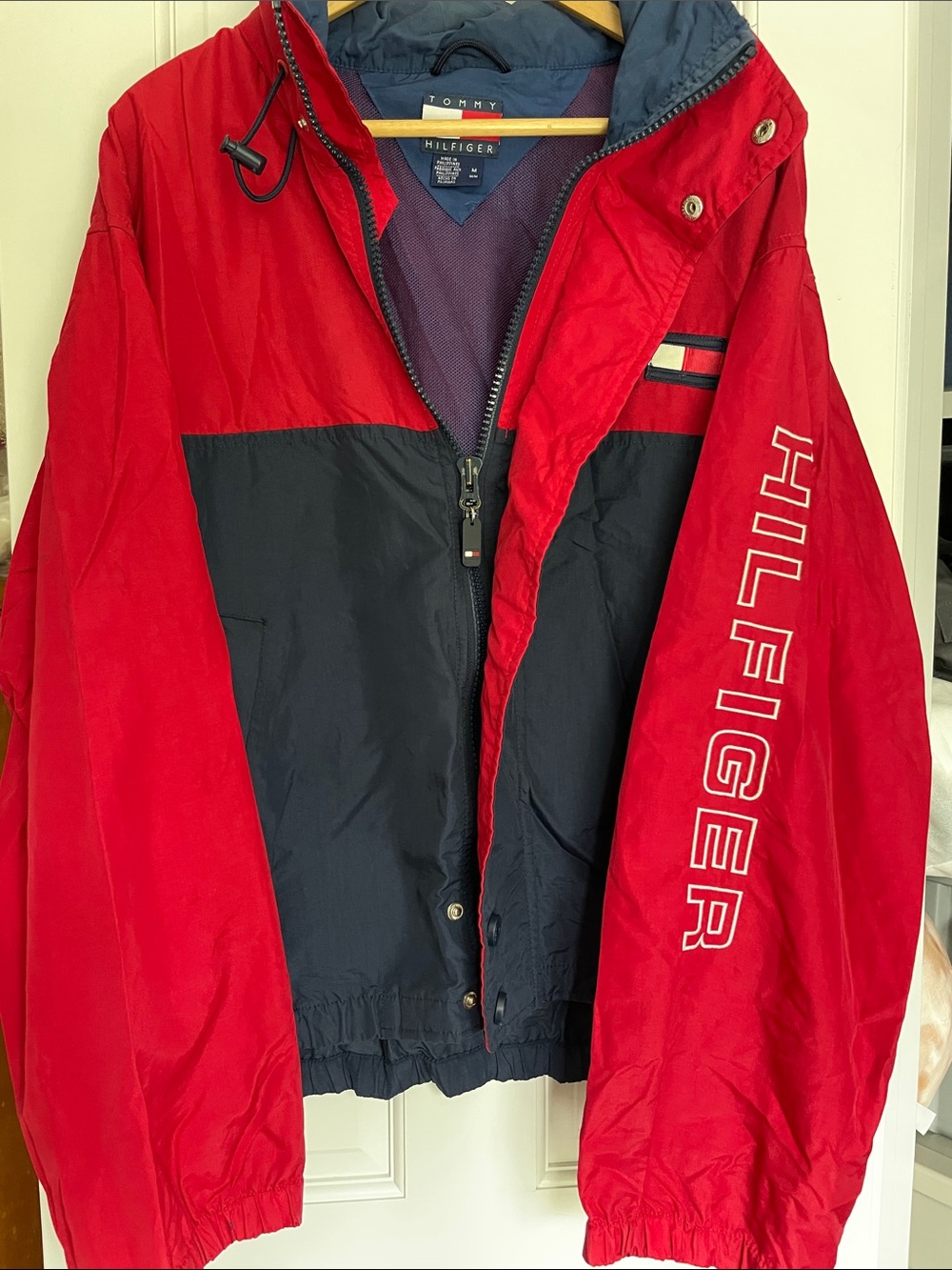 Tommy Hilfiger Red and Navy Colorblock Windbreaker Jacket